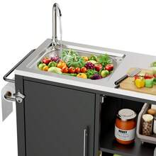 Outdoor Grill Table With Sink, Grill Cart With 304 Stainless Steel Sink And Cabinet, Outdoor Grill Cart,Outdoor Cart Sink Station With Wheels, L38" X W18" X H35"-629 - Multicolor - View 8