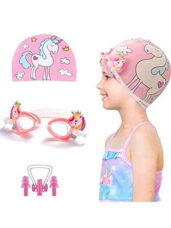 Occhialini da nuoto con motivo carino a cartone animato, impermeabili e anti-appannamento, adatti per adolescenti e bambini