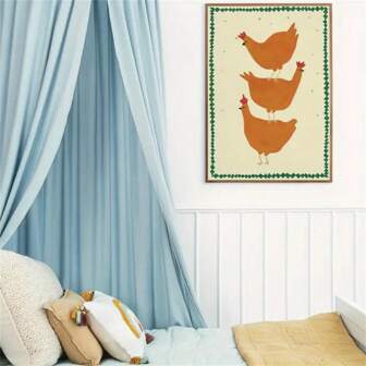 1pc Chicken Print Farmhouse Wall Art - Rustic Boho Nursery & Kitchen Decor, Canvas Poster With Stylized Chickens & Greenery, Modern Country Painting For Living Room, Bedroom, Or Bathroom Optional Frame