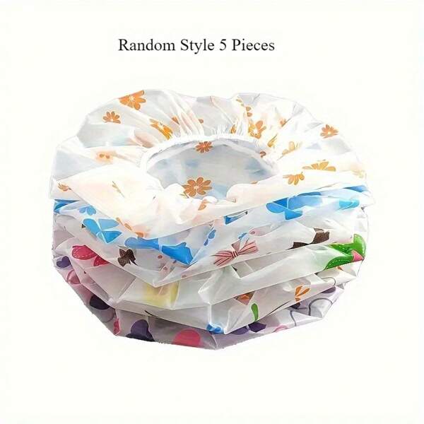Set Of 4 Adjustable Printed Shower Caps With Elastic Bands - Reusable, Perfect For Women At Spas, Hair Salons, And Bathrooms Back To School