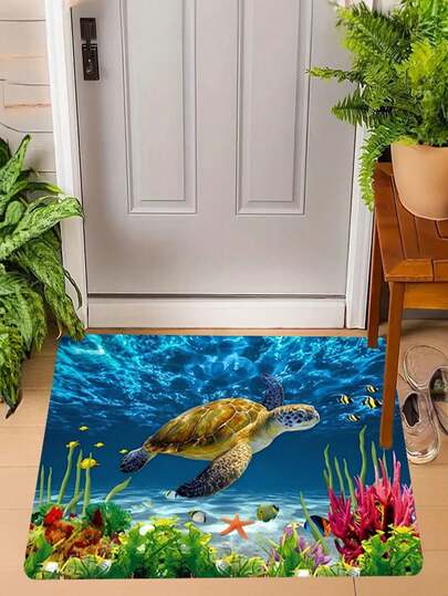 1/2 Stück Schildkröten Muster Fußmatte - strapazierfähige Polyester Bodenmatte im Strandthema, geeignet für Schlafzimmer, Bad, Wohnzimmer und Küche. Geeignet für Waschmaschine und Badezimmerboden | Schildkröten Willkommens Matte