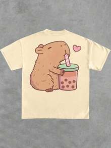 Cute Capybara  Bubble  Tea 100% Cotton T - Shirt, 220g - Apricot - View 3
