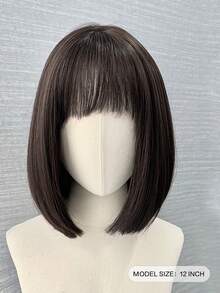 Fashionable Short Bob Hair Wig Full Head Cover Kid's Styling Hair Short Wig Cover - Black Brown - View 3