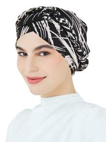 Gorro musulmán de mujer con estampado, turbante tejido, cubierta para la cabeza para cáncer, quimioterapia, árabe, gorro, gorro de lana de moda para pérdida de cabello