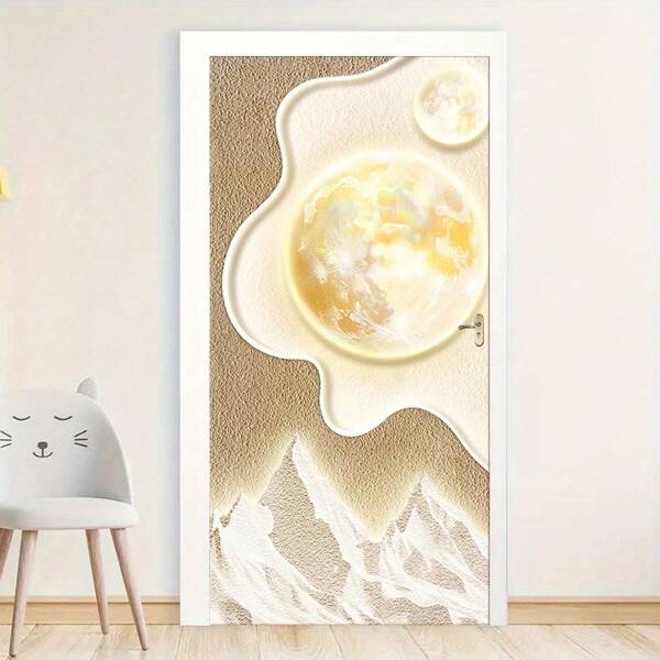 1 pezzo/2 pezzi Adesivo impermeabile e anti-sporco per porte, decorazione minimalista moderna e misteriosa della luna con luci e ombre 3D, facile da applicare su porte di camera da letto, soggiorno e ingresso, decorazione da parete durevole e rimovibile, decorazione per porte