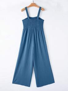 Acelitt Women's Solid Color Square Neck Pleated Patchwork Pocket Casual Vacation Loose Wide Leg Sleeveless Jumpsuit, Summer - Baby Blue - View 7