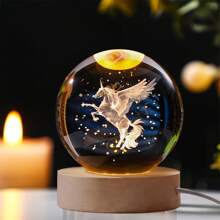 3D Laser Engraved Unicorn Statue Crystal Ball Night Light - Automatic Color Changing Wooden Base, Glass Ball Lamp Home Decoration, Unique Gift For Christmas, Valentine's Day, Easter, Thanksgiving, And Family Gatherings