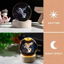 3D Laser Engraved Unicorn Statue Crystal Ball Night Light - Automatic Color Changing Wooden Base, Glass Ball Lamp Home Decoration, Unique Gift For Christmas, Valentine's Day, Easter, Thanksgiving, And Family Gatherings