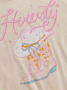 Newborn Baby Girl Western Outfits Cowgirl Howdy Boots Bodysuit Short Sleeve Bubble Romper Infant Summer Clothes - 杏色 - 查看 6