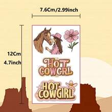 16pcs/Pack Pink Western Cowboy Waterproof Temporary Tattoo Stickers - Featuring Riding Horse, Cactus, Cowboy Boots & Hat Patterns, Suitable For Holiday Parties, Themed Events Decoration, Cowboy Style Accessories