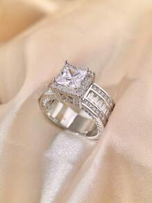 1pc Sparkling Square Zirconia Ring Ladies Jewelry For Women 925 Sterling Silver Single Ring Fine Jewelry For Girls Birthday Prom Party Gifts