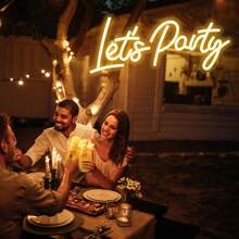 Insegna al neon a luce LED "Festeggiamo", alimentata tramite USB, con pulsante di accensione, 9 livelli di regolazione, ideale per decorazioni murali festive, adatta per casa, camera da letto, soggiorno, ufficio, matrimoni, feste di Natale e San Valentino