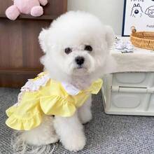 Dog Clothes Lightweight Princess Dress, Red Polka Dot & Yellow Bear Print, For Small Dogs Such As Poodle & Bichon Frise, Suitable For Spring/Summer