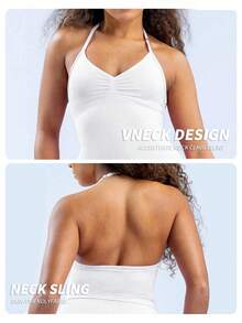 Yefecy New Impact Sports Yoga Vest Women's Fitness Yoga Top Gym Clothes Workout Backless Scrunch Built-In Bra With Cups Tops,Adjustable Straps - White - View 7