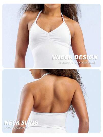 Yefecy New Impact Sports Yoga Vest Fitness Top Gym Clothes Workout Backless Scrunch Built In BH Cups Tops,Adjustable Straps view 6