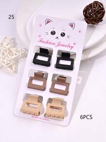 6pcs/Set Solid Color Casual Cute ABS Plastic Hair Clips, Butterfly, Flower, Heart, Square Design, Small Size Matte Black Bangs Claws, Princess Front & Side Bang Clips, Suitable For All Seasons Summer Hair Jaw Clip
