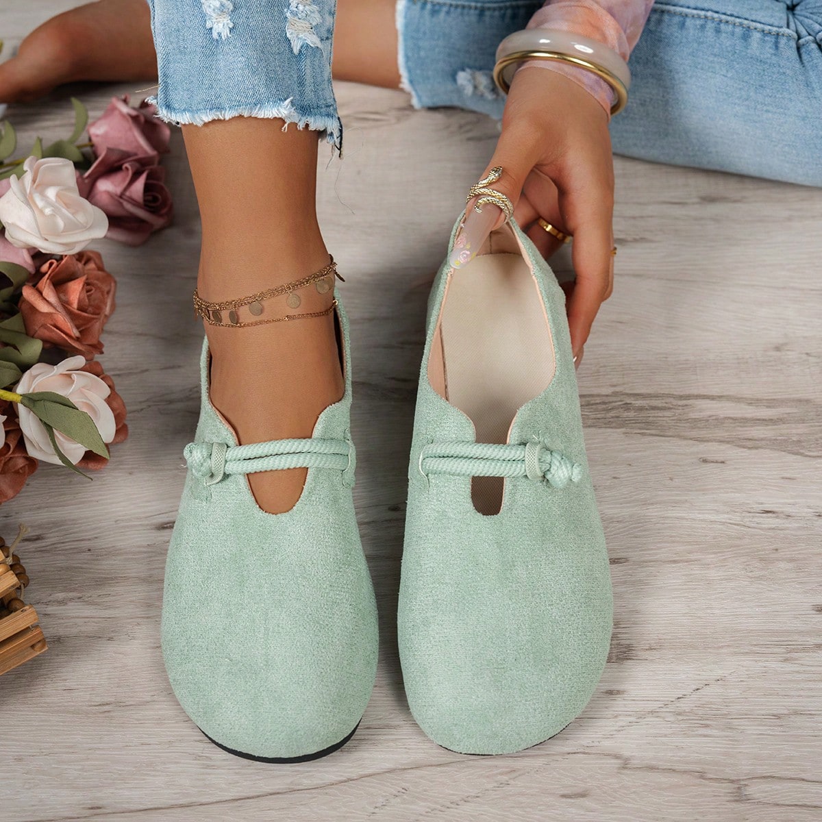 Bailarinas de punta redonda para mujer, de suela blanda, versátiles, casuales, para trabajo, otoño/primavera, disponibles en marrón oscuro, verde o