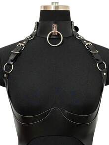 女士可调节皮革紧身胸衣，哥特朋克内衣笼式胸罩狂欢装手工系带连体裤配饰