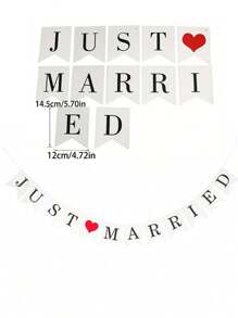 13pcs Banner JUST MARRIED Red Heart Pull Flower, Wedding Party Backdrop Decoration, Party Wedding Decoration Vintage Pull Flower, Suitable For Wedding Wedding Engagement Decoration Pull Flower Valentine's Day Proposal Decoration