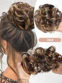 合成发髻接发凌乱卷曲弹力发圈假发发髻甜甜圈发髻女士合成凌乱发髻发圈假发带辫子弹力发片女士合成卷曲马尾 - 自然黑 - 查看 36