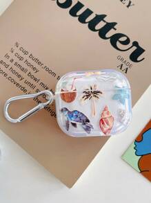 Transparent Earphones Case With Sea Turtle, Coconut, And Seashell Designs, Comes With 1 Earphones Case Hanging Buckle, Compatible With AirPods Pro (2nd Generation), AirPods 3, AirPods Pro, AirPods 1/2, AirPods 4