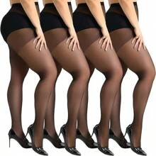 2 Pairs/4 Pairs Women's Black Sheer Pantyhose, 20D Smoothing Control Top Tights, Dress Socks