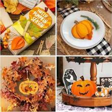 Unfinished Wooden Carved Pumpkin Shape Slices For DIY Painting, Decoration Crafts For Holidays, Home