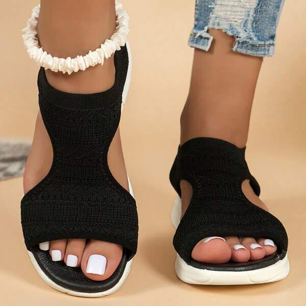 Neue verschleißfeste, minimalistische Outdoor-Strandstendalen, durchbrochene Slip-On-Plateausandalen mit offener Zehenkappe für Damen