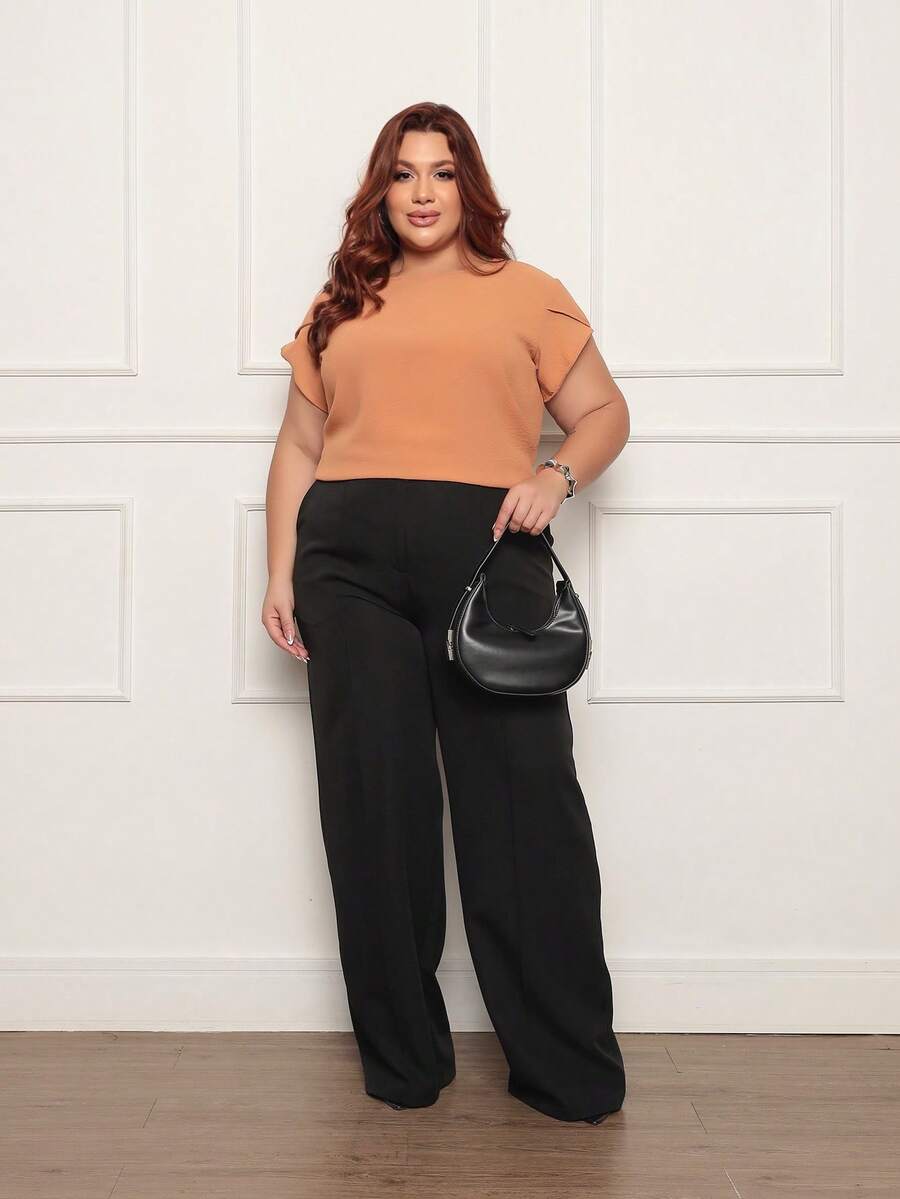 ONLYONE - PLUS SIZE WOMEN'S BLOUSE, SHORT SLEEVE, DOUBLE JAPANESE, LIGHT AND COMFORTABLE DUNAS FABRIC - LARGE WOMEN'S BLOUSES - 摩卡棕 - 查看 1