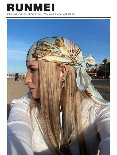 1pc Minimalist Printed Satin Square Scarf, New Spring Fashion Headscarf For Women, Can Be Used As Waistband, Bag Decoration, Ribbon, Headband Or Scarf, Ideal Choice To Enhance Your Overall Look