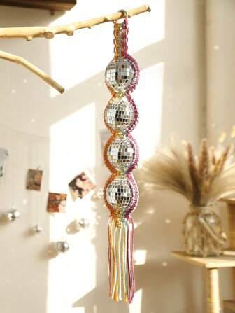 1 件波西米亚风格迪斯科球挂饰，带花边绳 - 彩色镜面球太阳捕手壁挂装饰，适用于房间装饰、派对背景、节日婚礼装饰、波西米亚家居美学