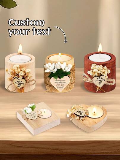 Portavelas personalizados como recuerdos, recuerdos de boda de madera, recuerdos de boda rústicos, portavelas de madera, recuerdos de fiesta de velas, regalos de boda, multifuncionales, duraderos, ornamentales, reutilizables, exquisitos, elegantes, de alta calidad, coloridos, modernos, personalizados, únicos, regalos ideales para él, regalos ideales para ella, novio, papá, novia, mamá, familia, amigos, salón de té, hogar, jardín, oficina, para aniversarios, para el Día de San Valentín, para el Día de la Madre, para cumpleaños, para el Día del Padre, para graduaciones, para bodas, para inauguración de casa