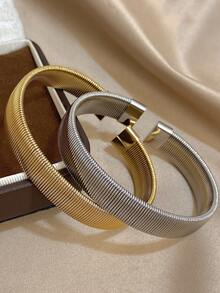 1 pieza Brazalete minimalista, brazalete de acero inoxidable para superposición para mujeres, accesorio para uso diario y de fiesta, regalo de verano y Navidad - Multicolor - Ver 3