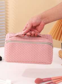 1 Stück einfache Kosmetiktasche zum Reisen, Aufbewahrungstasche für Kosmetik, tragbare Kulturtasche für unterwegs, modische Handtasche für täglichen Gebrauch und Reisen, Aufbewahrungstasche für Reiseutensilien, aus PU-Material, Kulturtasche, Aufbewahrung für Makeup-Pinsel, Reisezubehör, Schultasche, Reisetasche für Frauen, Kosmetiktasche für Reisen