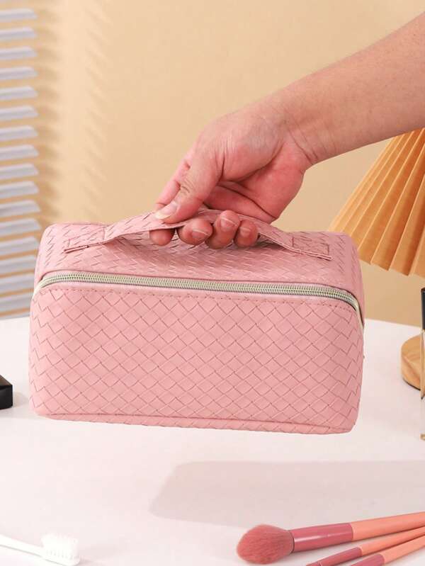 1 Stück Make-up Tasche, einfache Reise Kosmetiktasche, Waschbeutel, Make-up Aufbewahrungstasche, tragbare Outdoor-Reise Kulturtasche, modische Handtasche für täglichen Gebrauch, Reisegut Aufbewahrungstasche, für Make-up Utensilien, PU-Material, Reise Accessoires Herren Kulturtasche Make-up Pinsel Aufbewahrung
