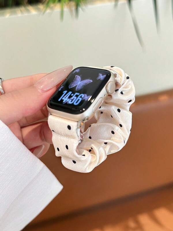 1pc Women White Polka Dot Elastic Scrunchie Bracelet Band Compatible With Apple Watch 38mm/40mm/41mm/42mm/44mm/45mm/46mm/49mm, Suitable For Ultra/SE/S10/S9/8/7/6/5/4/3/2/1, Convenient Sporty Casual Accessory, Comfortable & Fashionable, Ideal Gift For Wife, Mom, Lover On Thanksgiving, Birthday