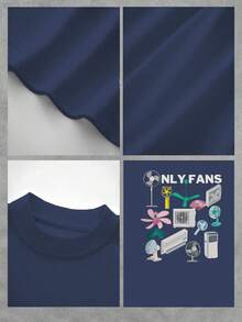Humorous - Wordplay Men's Plus Size T - Shirt With "OnlyFans" Graphic, 100% Cotton 220g - Blue - View 4