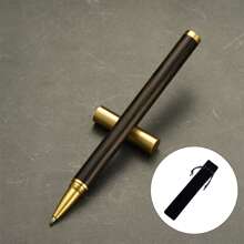 1 pezzo Penna a sfera in ottone/Astuccio in velluto, realizzato in ottone e legno massello, aspetto semplice ed elegante, basso profilo e retrò, punta in carburo di tungsteno ad alta precisione, scrittura fluida, design a spirale all'interno del cappuccio, design ergonomico, adatto come penna regalo, penna per affari, penna per firmare, regalo, premio scolastico e regalo di incentivazione, forniture per ufficio e scolastiche, articoli per il ritorno a scuola