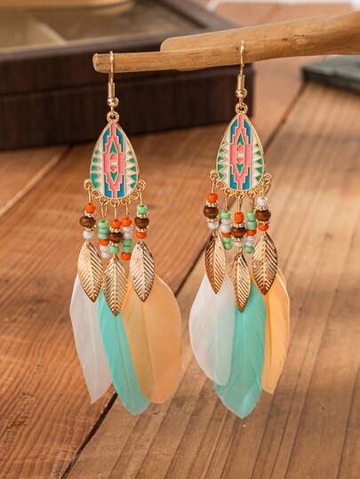 1 par de pendientes de pluma vintage para mujer, adecuados para uso diario