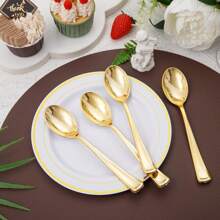 48pcs Gold Mirror Finish Thick Spoons, Suitable For Home, Outdoor Picnic, Birthday Party, Friends Gathering, Wedding Banquet And More,School Supplies