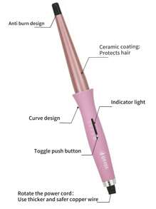 QHDJE 1pc QHDJE Adjustable Temperature Rotating Cord Constant Temperature Hair Styling Curling Iron 25-13mm Cone Barrel With 1 Pair Clips, 1 Pair Gloves Included