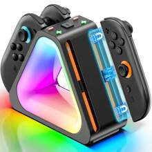 Ladegerät für Switch2 Controller, Multi-Modus RGB Beleuchtung, dedizierte Ladestation für NS Switch2 Controller, Ladeanzeige-Leuchten, gleichzeitiges Laden von 4 Controllern, mit Typ-C Ladekabel