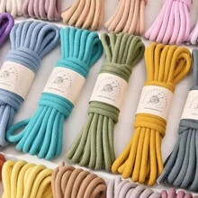 带芯棉绳，6毫米 x 5米粗花边绳，用于壁挂、植物吊架、工艺品、礼品包装和婚礼装饰的扭纹花边棉绳，米色花边绳，圣诞工艺品