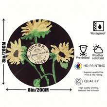 1pc 2D Flat "Music Moments Under The Sunflowers" Vintage Classic 8-Inch Round Metal Sign, Vinyl Record Wreath Metal Wall Decor Art - Perfect For Bars, Cafes, Clubs, Dorms - Ideal Gift, 2D Flat, Fits Room Decor Perfectly (Hole Style Random)