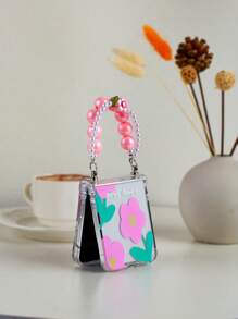 1pc Flower Pattern Electroplated Beaded Bracelet Hinged Protective Anti-Shock Anti-Drop Full Wrap Phone Case, Compatible With Samsung Galaxy Z Flip3 5G, Galaxy Z Flip4 5G, Galaxy Z Flip5 5G, Galaxy Z Flip6 5G