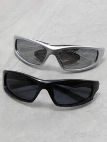 1/2 Pairs Plastic Y2K Wrap-Around Punk Style Sports Glasses Set, Suitable For Cycling, Hiking, Rave Parties, Music Festivals, Perfect Gift For Christmas Or Valentine's Day - Multicolor - View 2