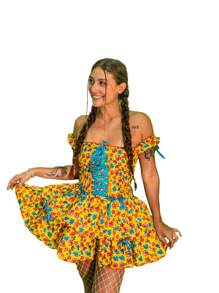 Vestido Cigana com babado Adulto Feminina Festa Junina Sao Joao Quadrilha Caipira