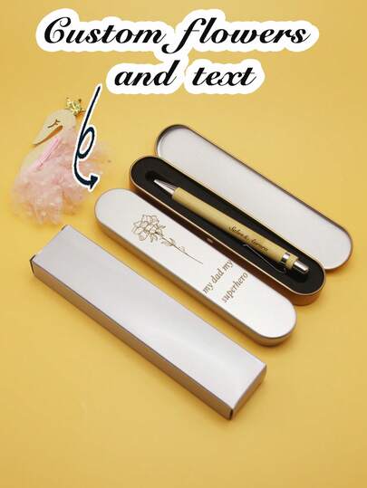 1 Set Customized Bamboo Ballpoint Pen, With Metal Pen Case & Sleeve, Bamboo Wood Barrel Pen, Laser Engraved Logo, Suitable For Wedding, Signature, School Supplies, Daily Use, Office Signing, Gift For Friends, Back To School,Multi-Functional,Ornamental,Reusable,Modern,Colorful,Cute,Vintage,Cartoon,Kawaii,Custom,Personalized,Unique,Customized,Workers,Clients,Students,For Business/Work/Office,For School, Gift Supplies ,Back-To-School-Supplies