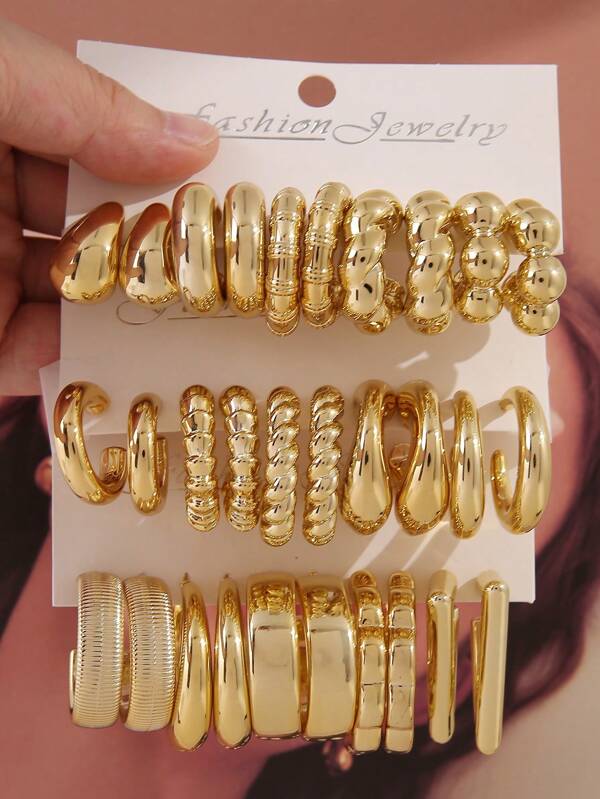 20pcs Fashion Geometric Twist C Shape Hoop Earrings, Suitable As Holiday Gifts For Family And Friends