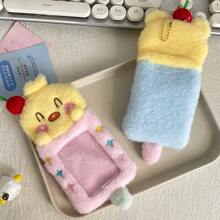 1pc Super Cute Furry Transparent Cartoon Card Holder, Ins Style Cartoon Plush Card Holder, Three Inch Photo Star Card Display Pendant, Multifunctional Id Card, Work Card, Student Card, Teacher Card, Medical Chest Card Available School Supplies,Back To School